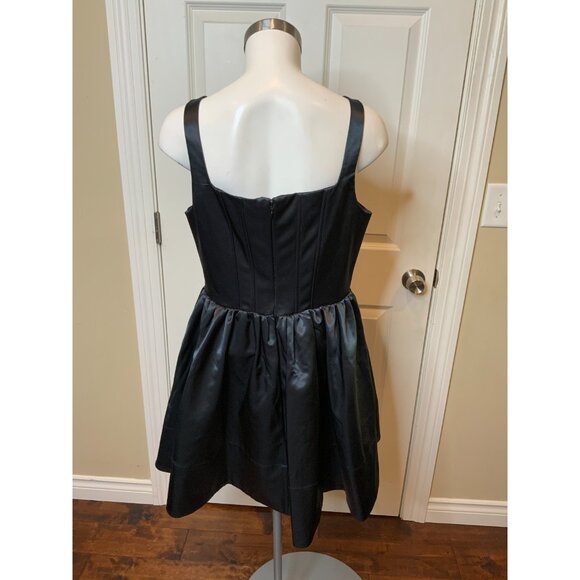 STAUD Black Satin Landscape Corset Mini Dress NWT $495, Size 12 - Picture 7 of 8